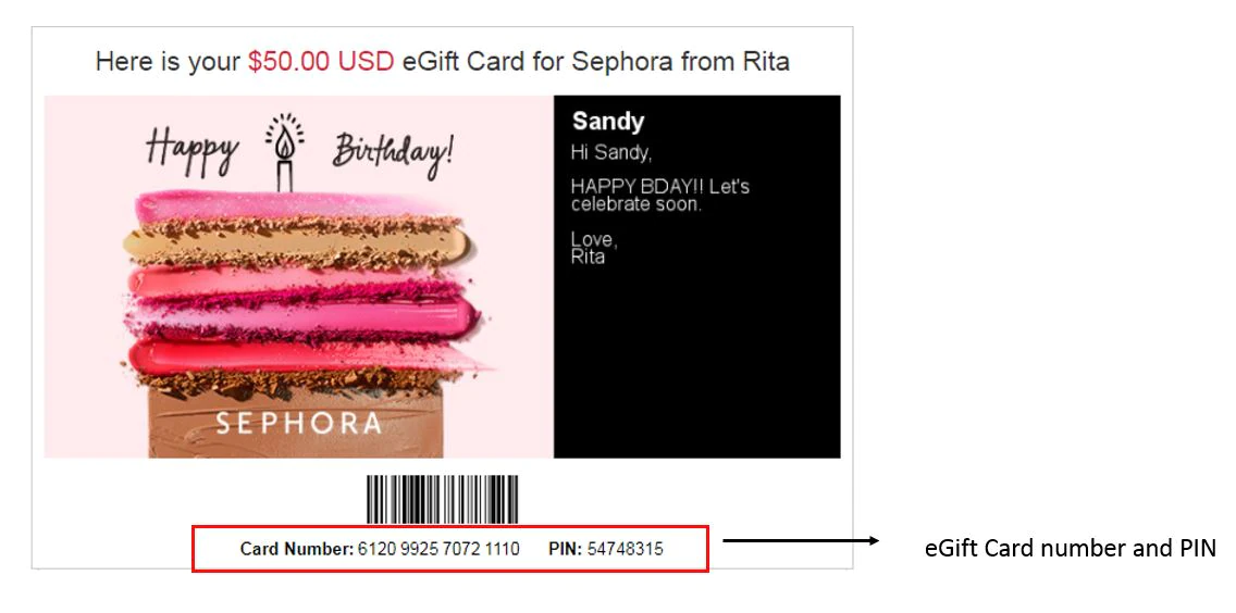 Picture of digital Sephora gift card