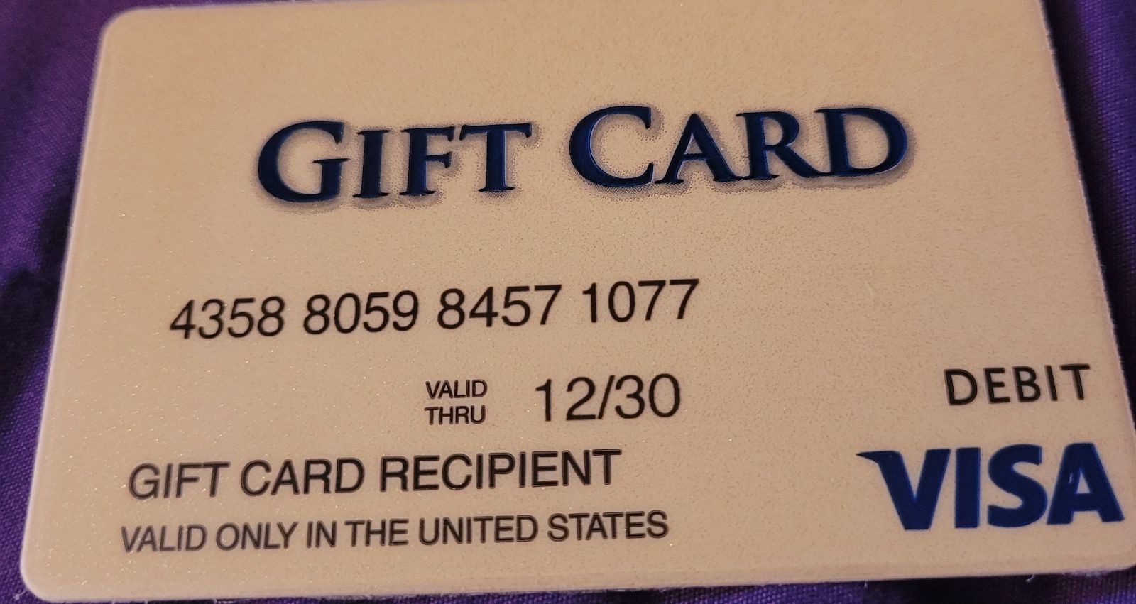 A standard Visa gift card