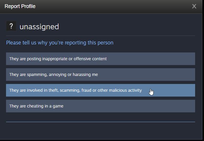 Report Steam gift card scam
