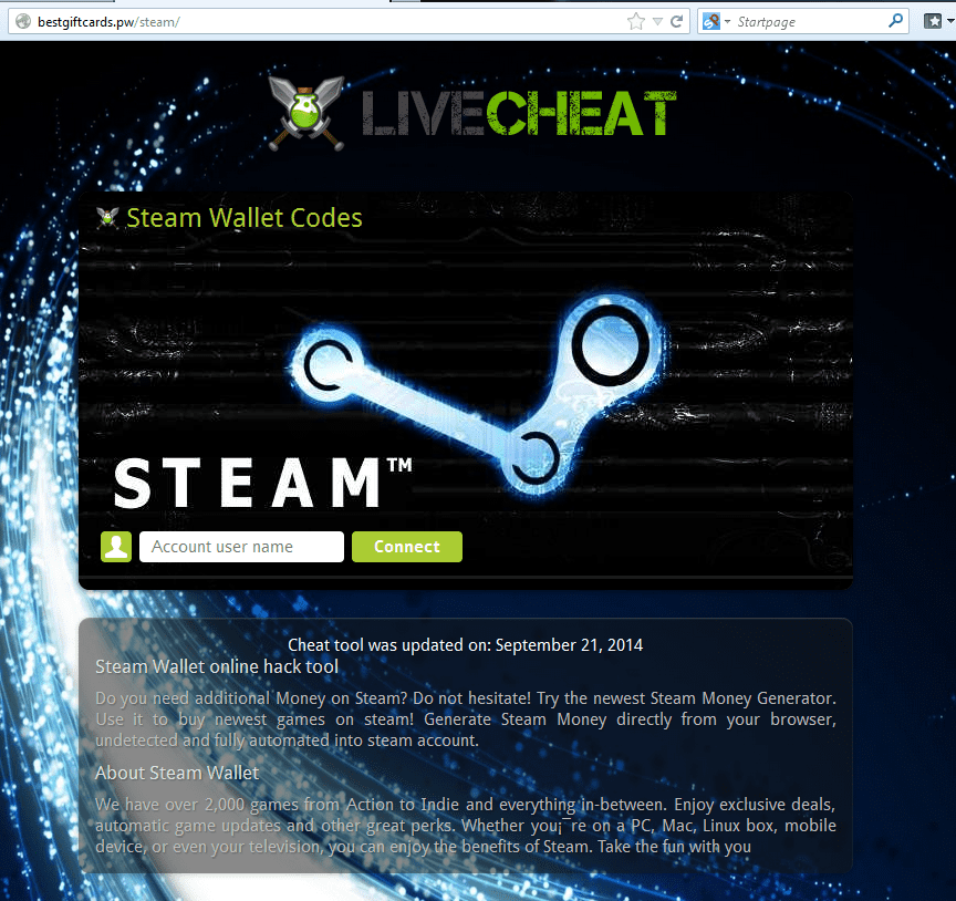 Steam gift card generators used by scammers