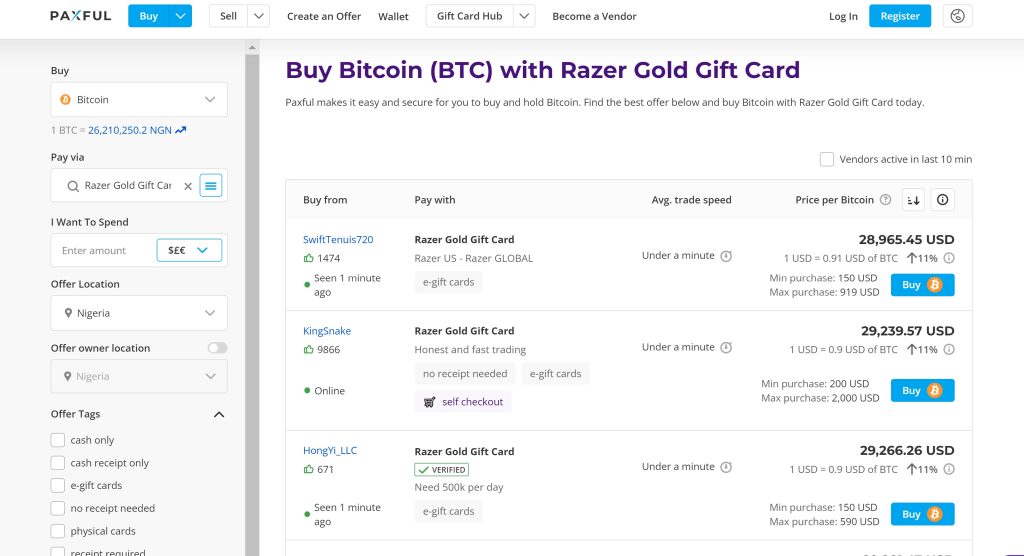 sell razer gold gift card for bitcoin